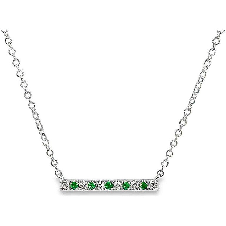 14K White Gold Alternating Emerald & Diamond Bar Necklace