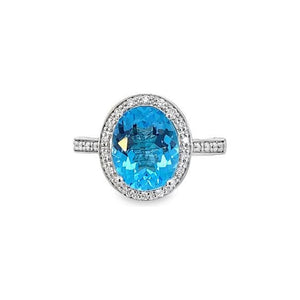 10K White Gold Blue Topaz & Diamond Halo Ring