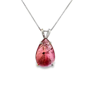 Estate Sterling Silver Cabachon Pink Tourmaline Necklace