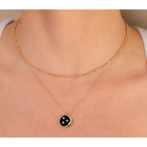 14K Yellow Gold Black Onyx & Diamond Moon & Stars Necklace