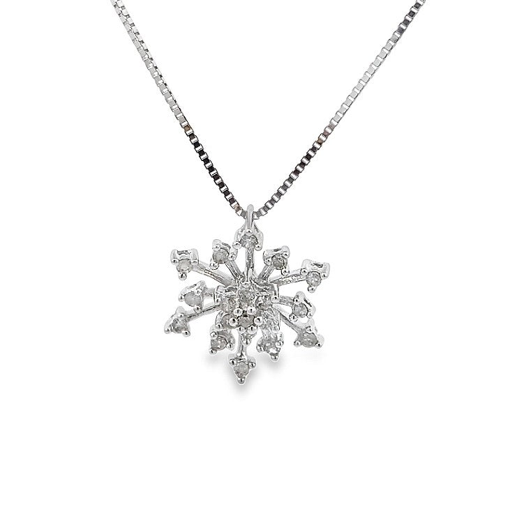 Estate 14K White Gold Diamond Snowflake Pendant Necklace