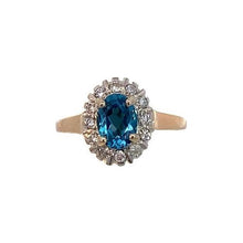 Load image into Gallery viewer, Estate 14K Two-Tone Blue Topaz Halo Ring
