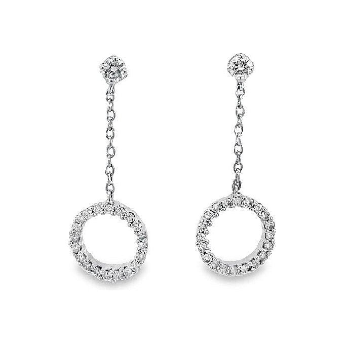 Estate 18K White Gold Diamond Circle Drop Earrings