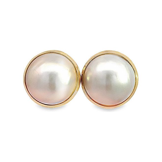 Estate 14K Yellow Gold Large Mabe Pearl Stud Earrings
