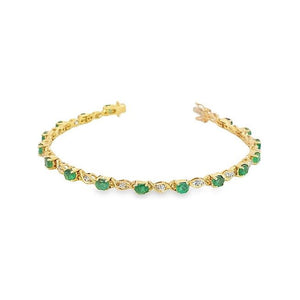 Estate 14K Yellow Gold Emerald & Diamond Tennis Bracelet