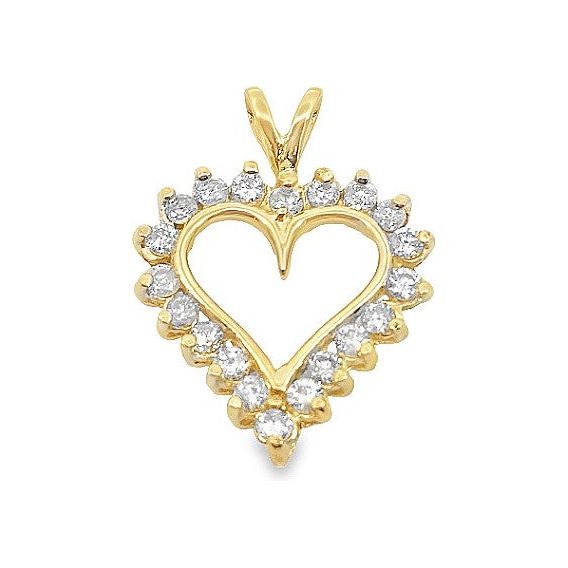 Estate 10K Yellow Gold Diamond Heart Pendant