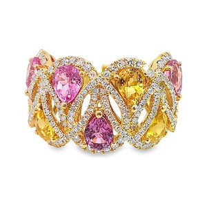 18K Gold Pink & Yellow Sapphire Wide Band