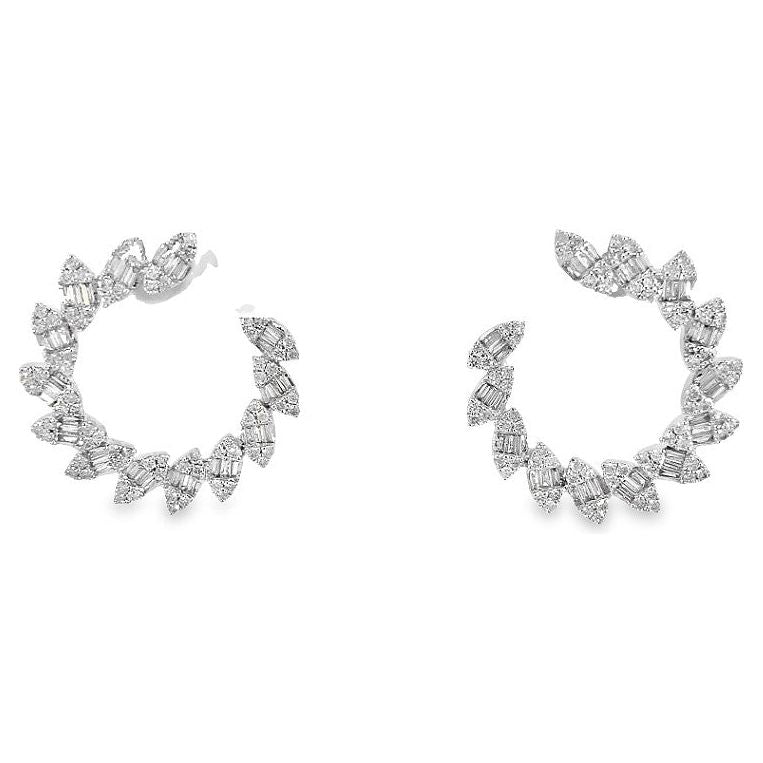 18K White Gold Diamond Wreath Wrap Around Earrings