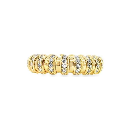 18K Gold & Diamond Striped Stretchy Ring