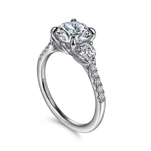 Gabriel 14K White Gold "Moon" Three Stone Diamond Engagement Ring