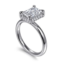 Load image into Gallery viewer, Gabriel &quot;Symphony&quot; 14K White Gold Emerald Hidden Halo Diamond Engagement Ring
