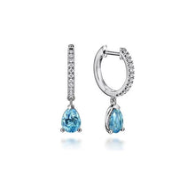 Load image into Gallery viewer, Gabriel 14K White Gold Diamond &amp; Blue Topaz Huggie Earrings
