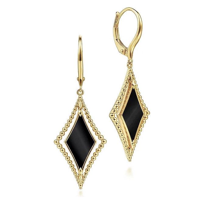 Gabriel 14K Yellow Gold Bujukan Beaded Black Onyx Drop  Earrings