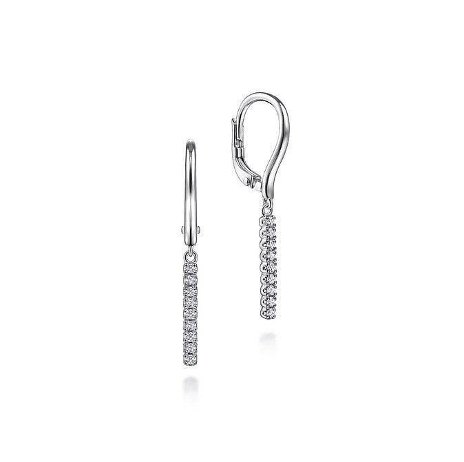 Gabriel 14K White Gold Diamond Bar Drop Leverback Earrings