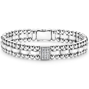 Lagos Sterling Silver Caviar Spark Diamond Link Bracelet