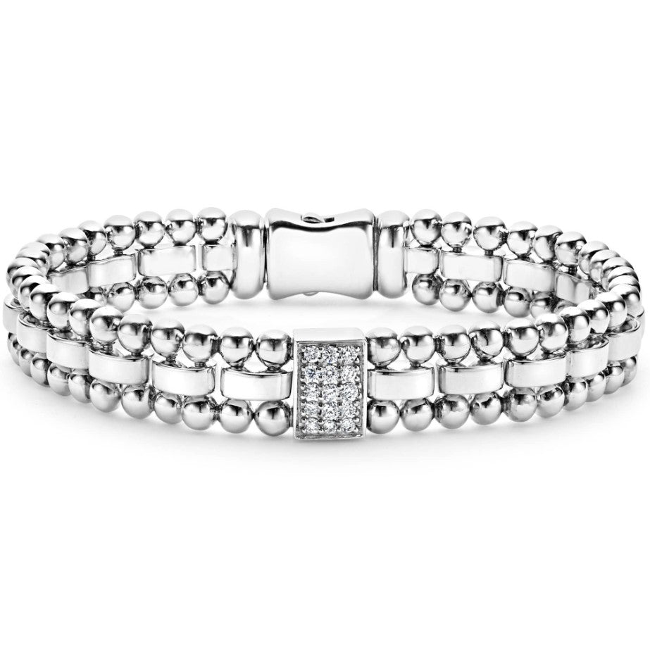 Lagos Sterling Silver Caviar Spark Diamond Link Bracelet