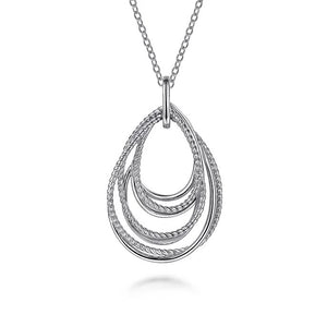 Gabriel Silver Multi Row of Rope Teardrop Pendant Necklace