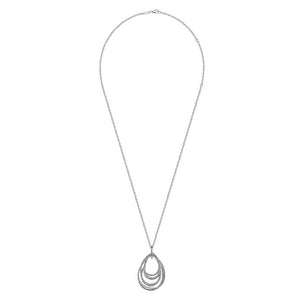 Gabriel Silver Multi Row of Rope Teardrop Pendant Necklace