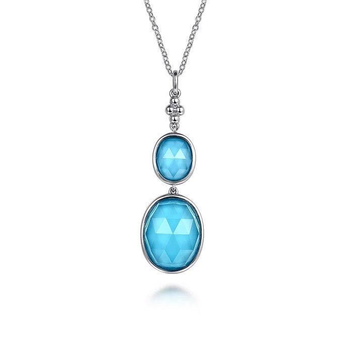 Gabriel Silver Oval Shape Rock Crystal and Turquoise Bujukan Drop Necklace