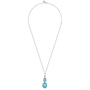 Gabriel Silver Oval Shape Rock Crystal and Turquoise Bujukan Drop Necklace