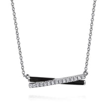 Load image into Gallery viewer, Gabriel Silver White Sapphire and Black Enamel Criss Cross Bar Necklace
