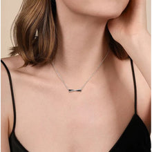 Load image into Gallery viewer, Gabriel Silver White Sapphire and Black Enamel Criss Cross Bar Necklace
