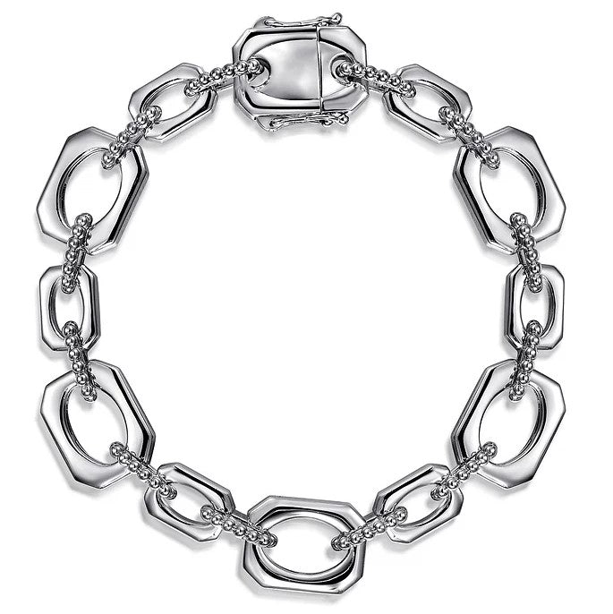 Gabriel Sterling Silver Bujukan And Elongated Octagon Link Chain Bracelet