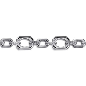 Gabriel Sterling Silver Bujukan And Elongated Octagon Link Chain Bracelet