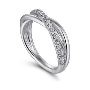 Gabriel  Sterling Silver White Sapphire Pave Criss Cross Ring