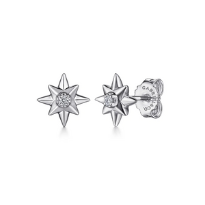 Gabriel Sterling Silver Diamond Star Stud Earrings