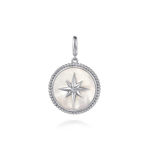 Gabriel Silver Bujukan White Sapphire and Mother Of Pearl Round Starburst Medallion Pendant