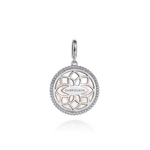 Gabriel Silver Bujukan White Sapphire and Mother Of Pearl Round Starburst Medallion Pendant