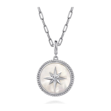 Load image into Gallery viewer, Gabriel Silver Bujukan White Sapphire and Mother Of Pearl Round Starburst Medallion Pendant
