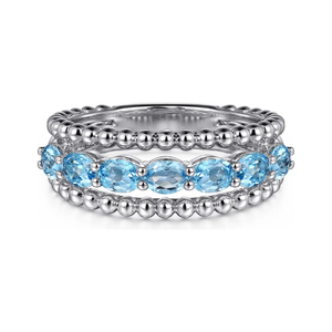 Gabriel  Sterling Silver Bujukan Swiss Blue Topaz Easy Stackable Ring