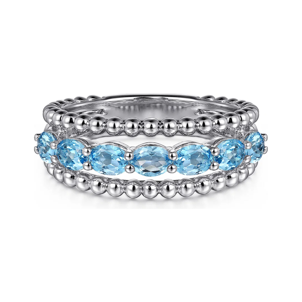 Gabriel  Sterling Silver Bujukan Swiss Blue Topaz Easy Stackable Ring