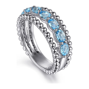 Gabriel  Sterling Silver Bujukan Swiss Blue Topaz Easy Stackable Ring