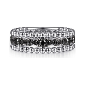 Gabriel  Sterling Silver Black Spinel Bujukan Easy Stackable Ladies Ring