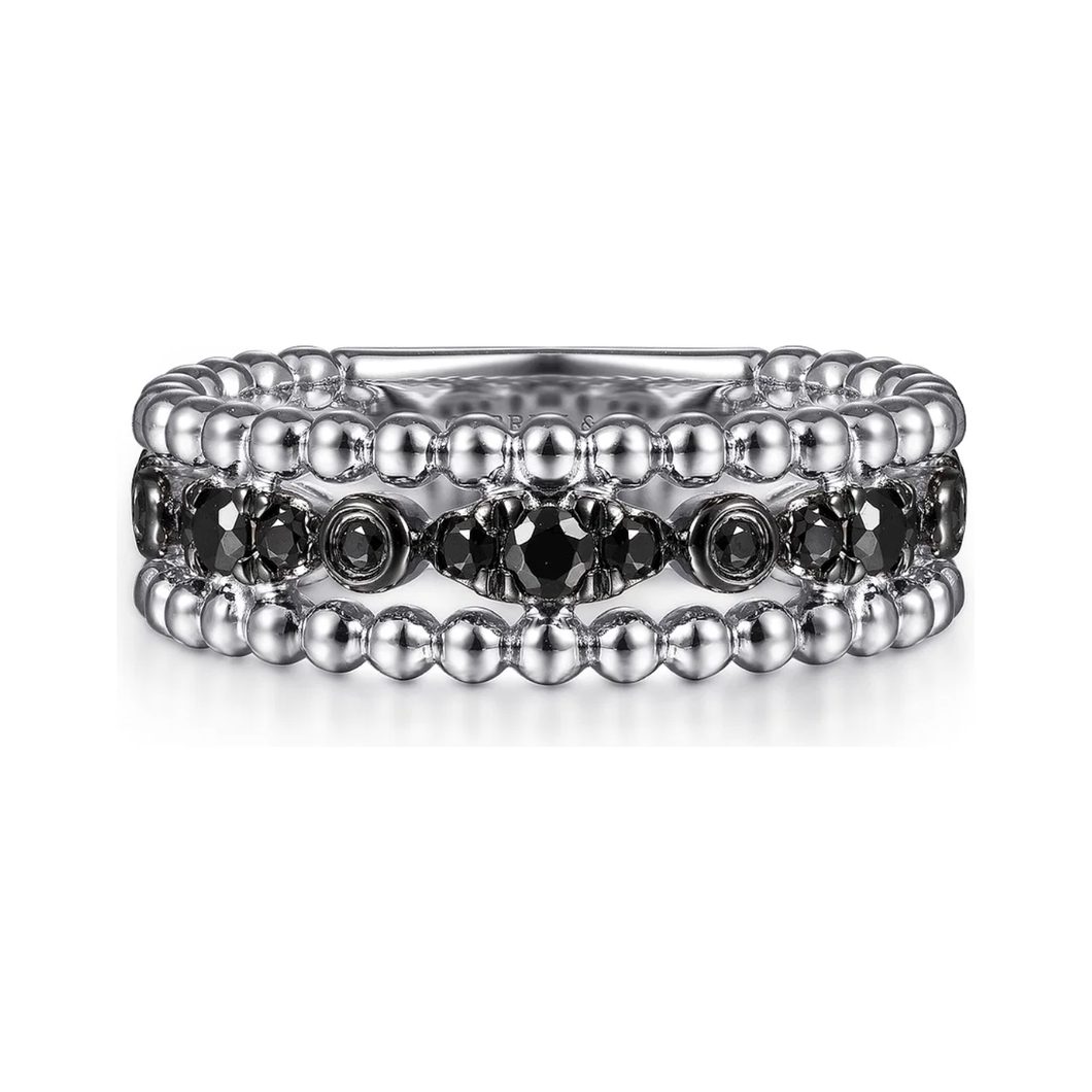 Gabriel  Sterling Silver Black Spinel Bujukan Easy Stackable Ladies Ring