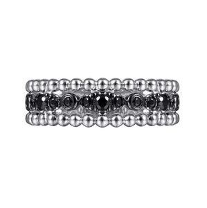 Gabriel  Sterling Silver Black Spinel Bujukan Easy Stackable Ladies Ring