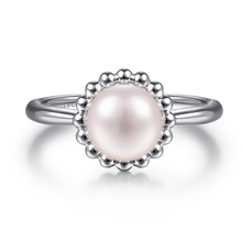 Load image into Gallery viewer, Gabriel  Sterling Silver Pearl Ring with Bujukan Beaded Halo
