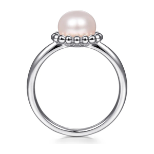 Gabriel  Sterling Silver Pearl Ring with Bujukan Beaded Halo