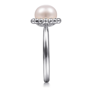 Gabriel  Sterling Silver Pearl Ring with Bujukan Beaded Halo