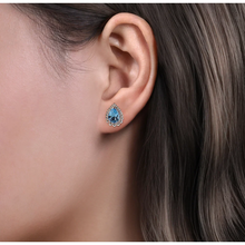 Load image into Gallery viewer, Gabriel Sterling Silver Faceted Swiss Blue Topaz Pear Shape Bujukan Stud Earrings
