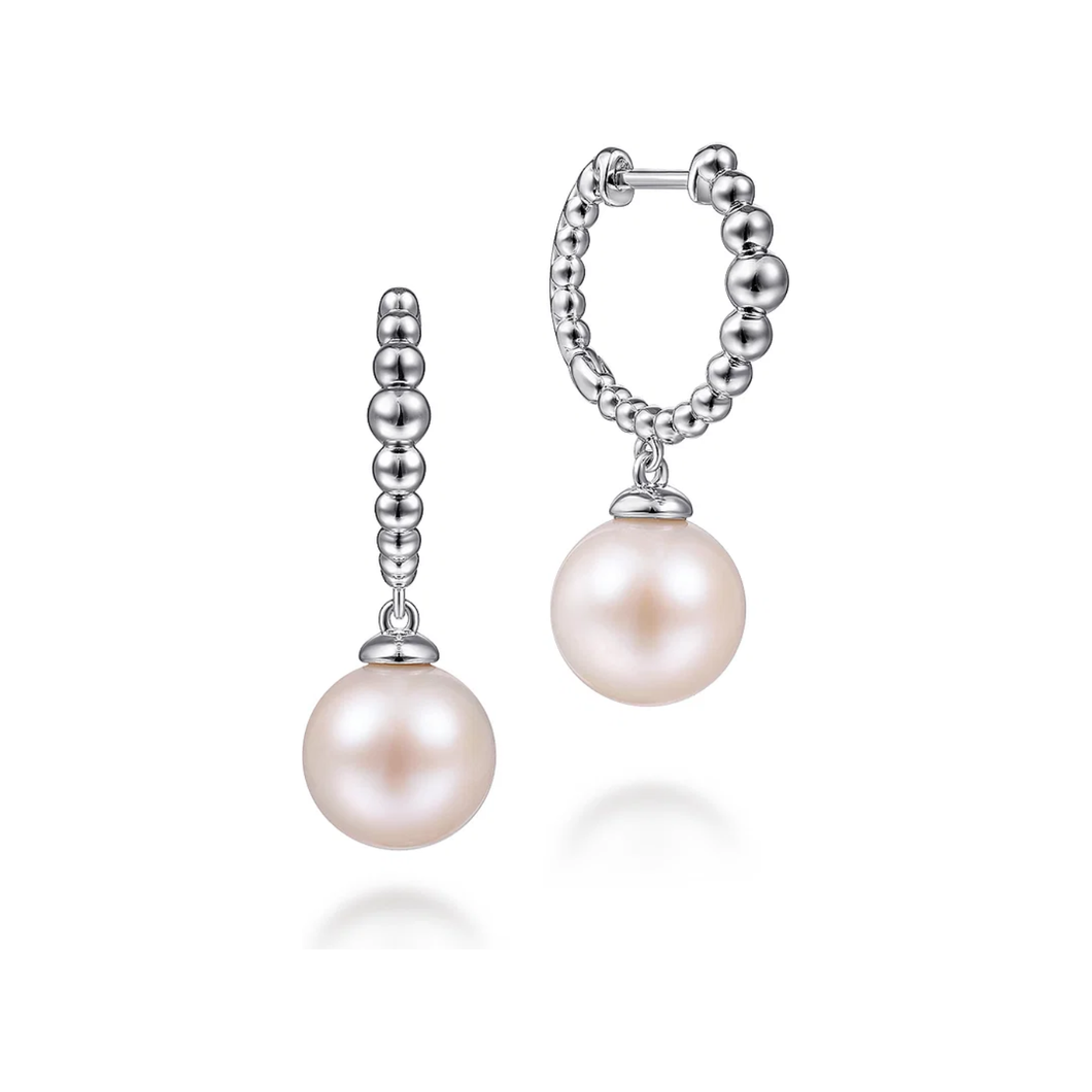 Gabriel Sterling Silver Bujukan Pearls Drop Huggie Earrings