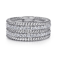 Load image into Gallery viewer, Gabriel  Sterling Silver White Sapphire Hampton Easy Stacklable Band Ladies Ring
