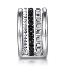 Load image into Gallery viewer, Gabriel  Sterling Silver Bujukan Black Spinel and Pyramid Multi Row Easy Stackable Ladies Ring
