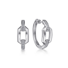 Load image into Gallery viewer, Gabriel Sterling Silver White Sapphire Link Chain Hoop Earrings
