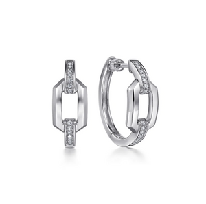 Gabriel Sterling Silver White Sapphire Link Chain Hoop Earrings