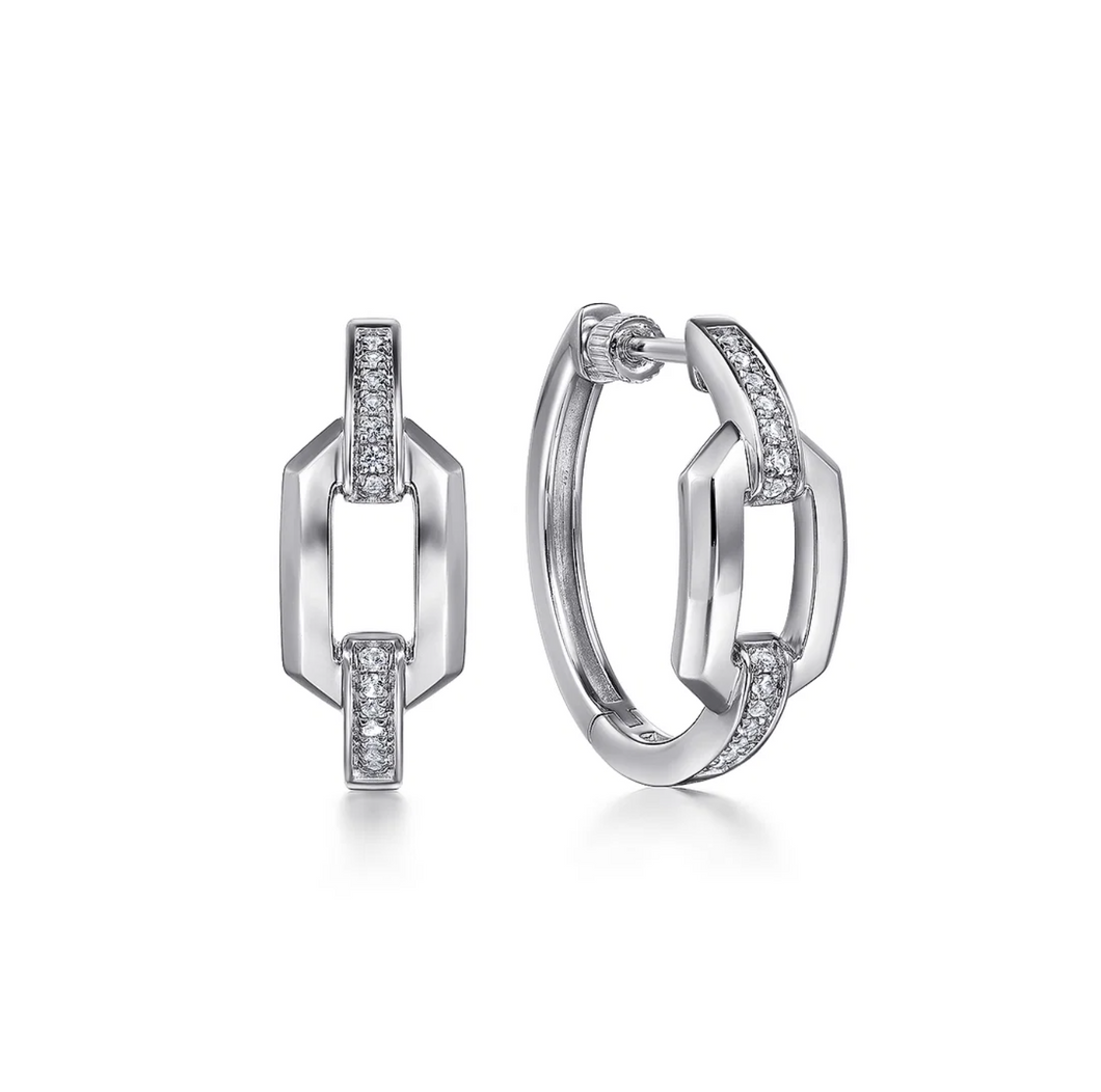 Gabriel Sterling Silver White Sapphire Link Chain Hoop Earrings