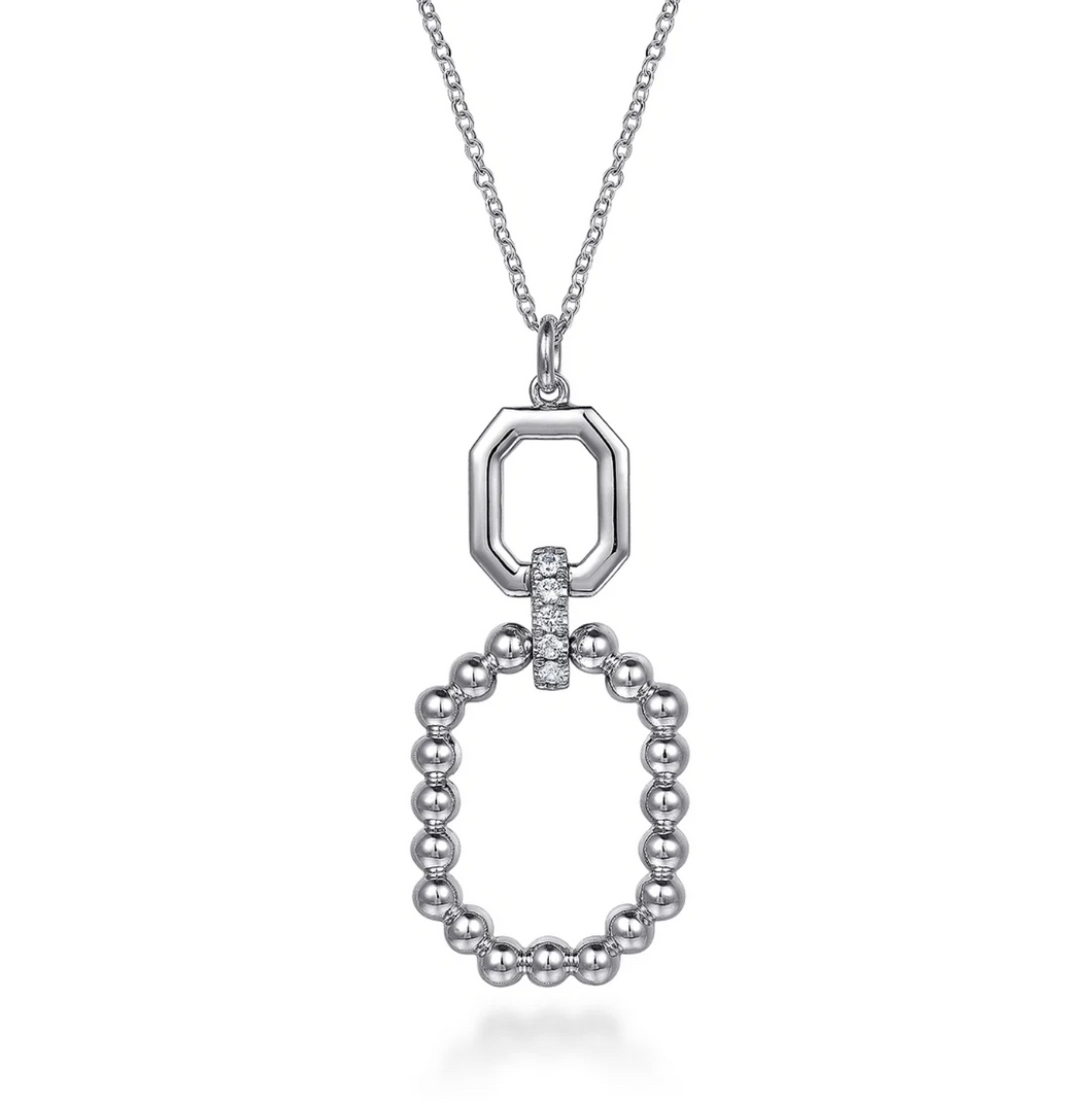 Gabriel Silver Bujukan Octagon White Sapphire Bujukan Drop Pendant Necklace